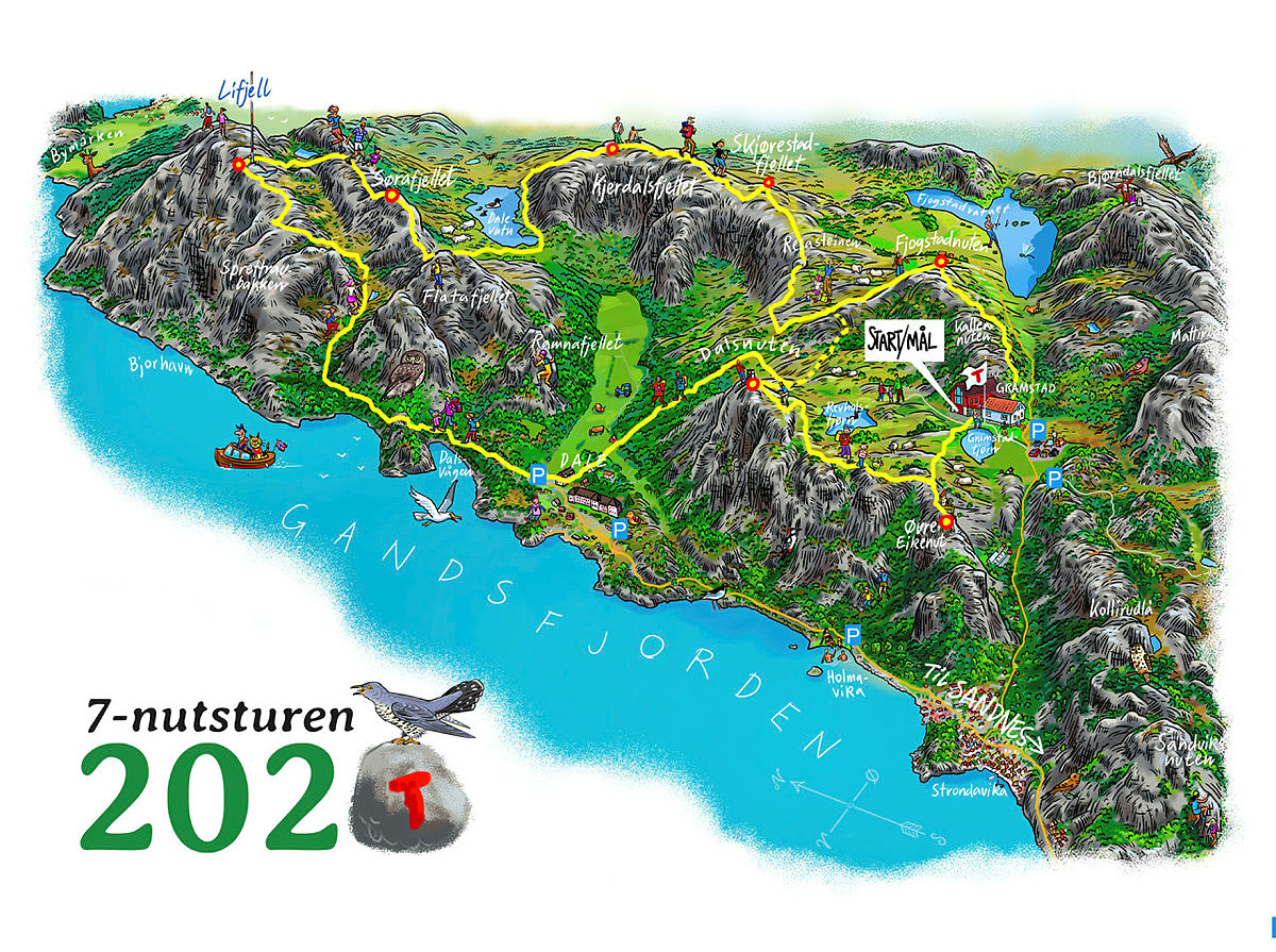 Kart over 7-nutsløypa 2020