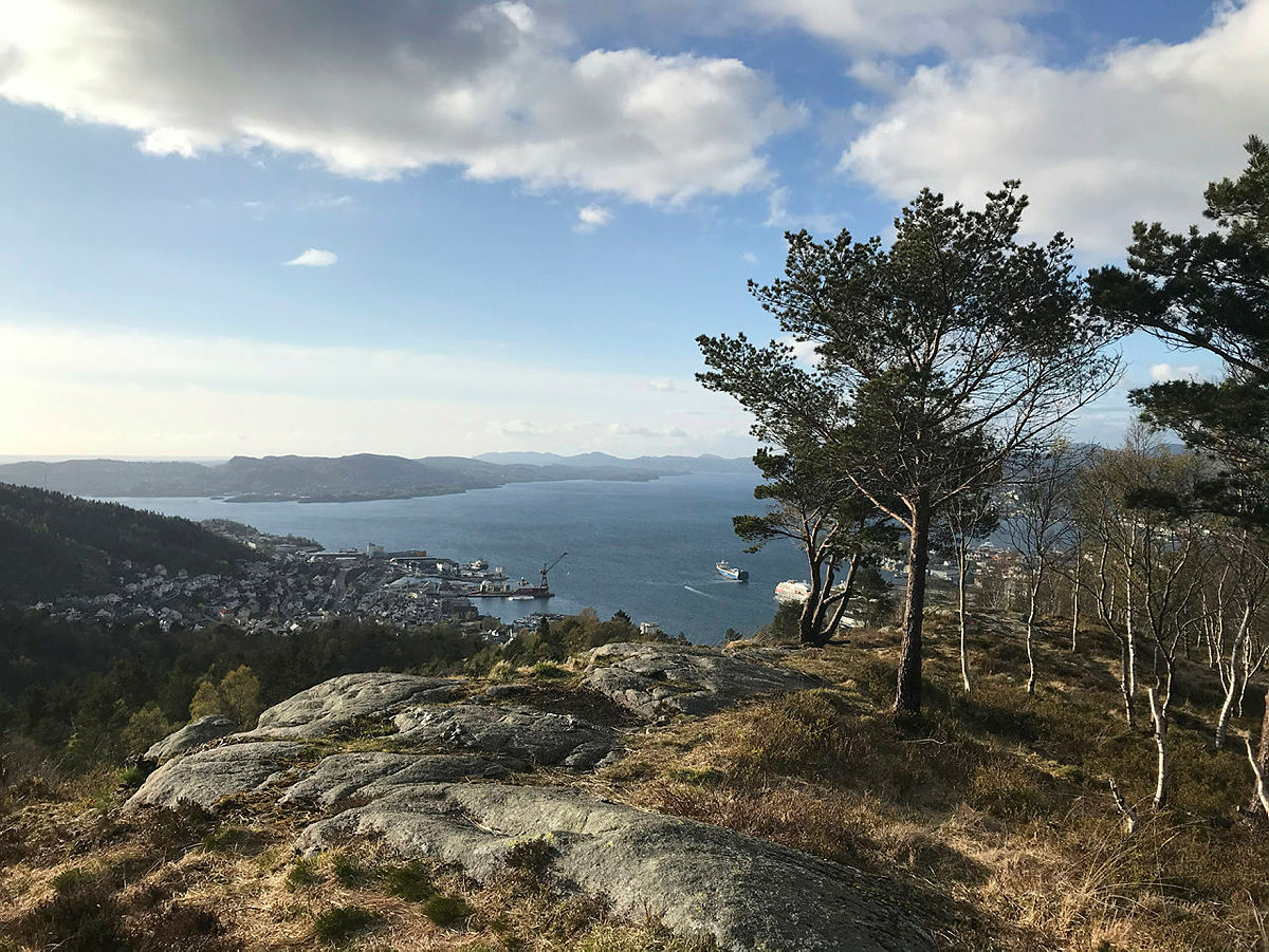 På vei til Løvstakken, med flott utsikt mot Laksevåg og Byfjorden.